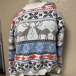 Men's Festive Reindeer Sweater - Orange, Blue, Gray Never been worn